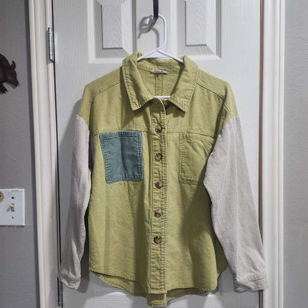 LA Hearts Corduroy Shacket‎ XS/S Chartreuse Green Colorblock Button Jacket - Picture 2 of 13